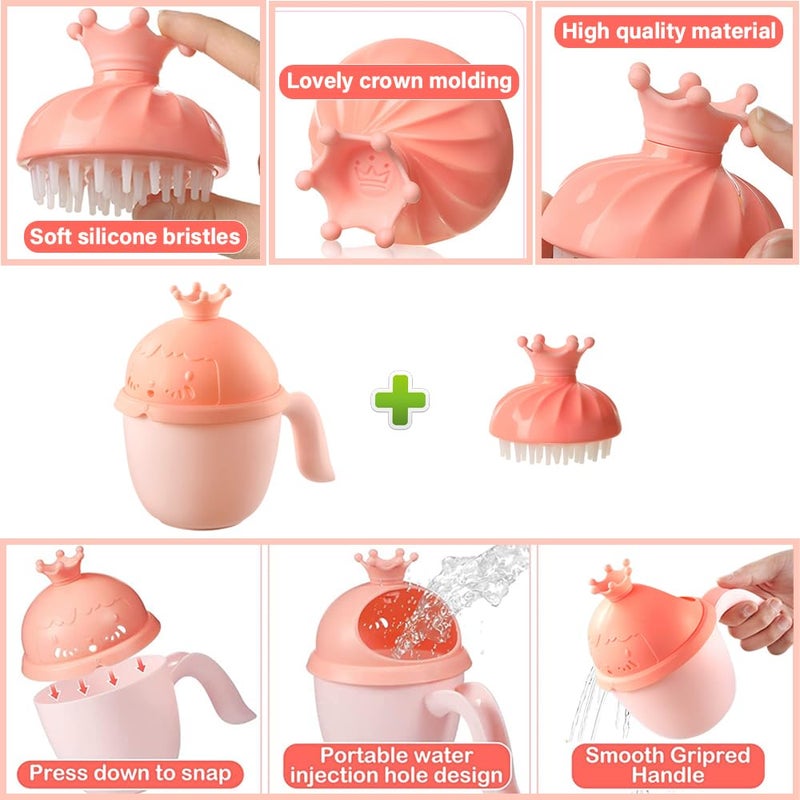 Thcbme Baby Shower Cap Shield, Baby bath set shower cap/water cup/massage brush,Visor Hat for Eye and Ear Protection for 0-9 Years Old Children,Cute Crown Shape Makes the Baby Bath More Fun (Pink) - Image 3
